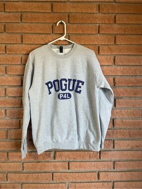 Gildan Gray Crewneck Sweatshirt with Navy POGUE P4L Logo